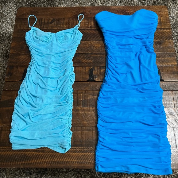 2 Fashion Nova Mini & Midi Mesh Ruched Dress Size Medium NWOT - Picture 2 of 14